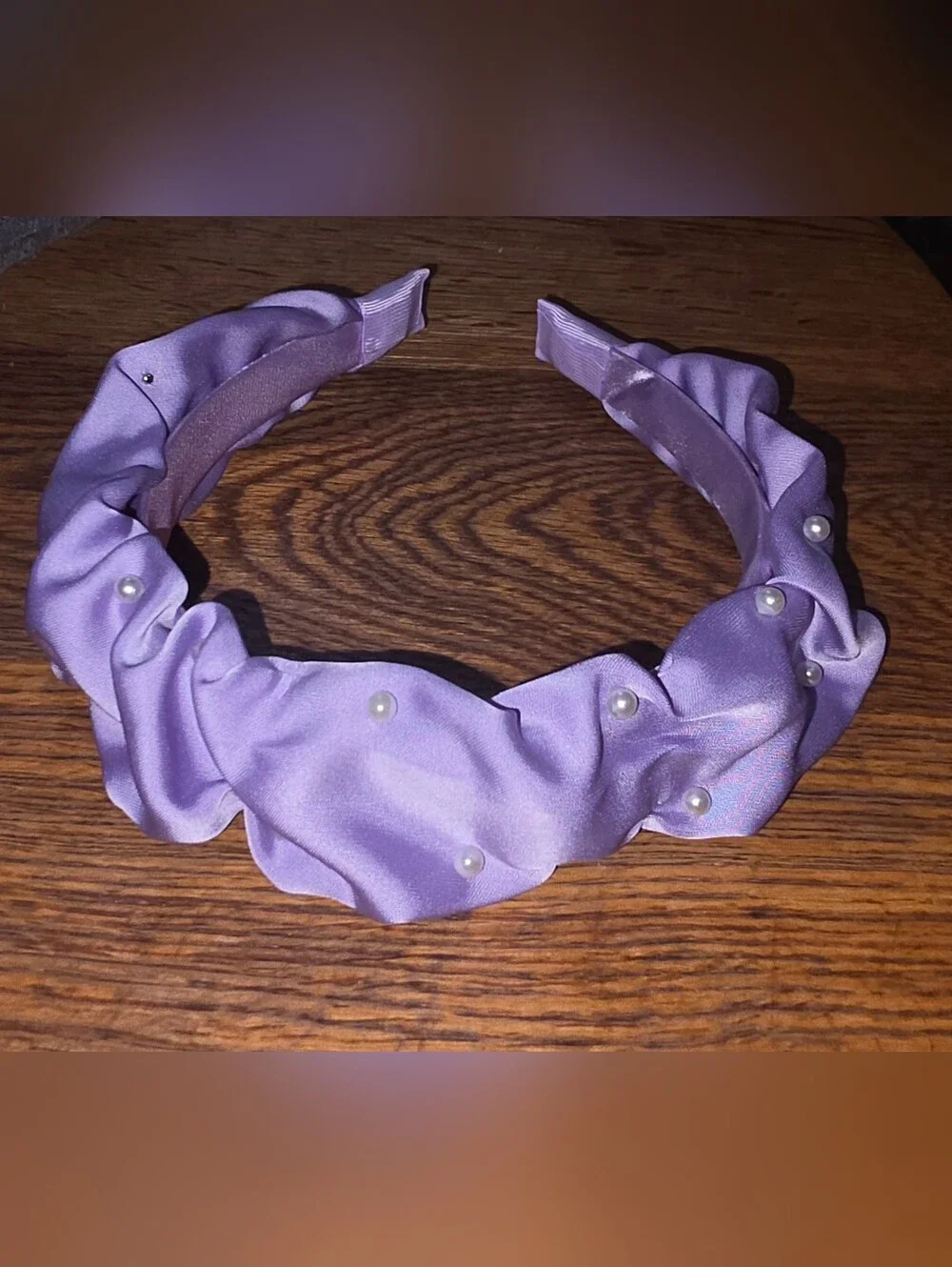 Lavender Faux Pearl-Accent Ruched Satin Headband - Hair Accessories BNIB